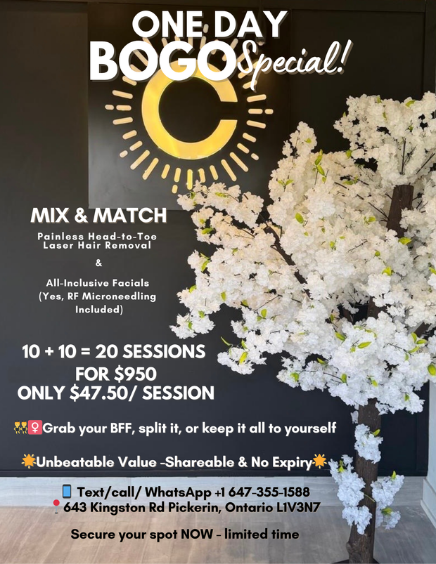One Day Mix & Match BOGO 10 + 10 =
20 Sessions for $950 Only $47.50/ session