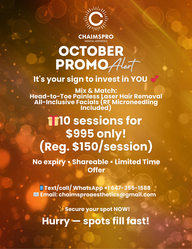 🎉Promo 10 Sessions Mix & Match Head to Toe Painless Laser Hair Removal or All Inclusive Facials RF Microneedling included) for $995 Only! (Reg. $150/session)